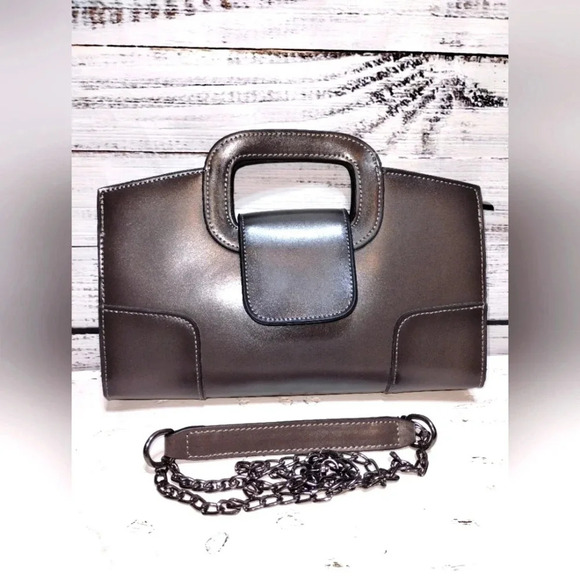 Silver Evening Bag with Crossbody Modern Party Evening Prom - Picture 1 of 4